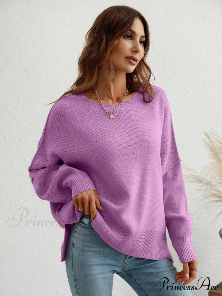 Cozy Stylish Elegant Chic Casual Comfortable Soft Warm Sweater Violet / S