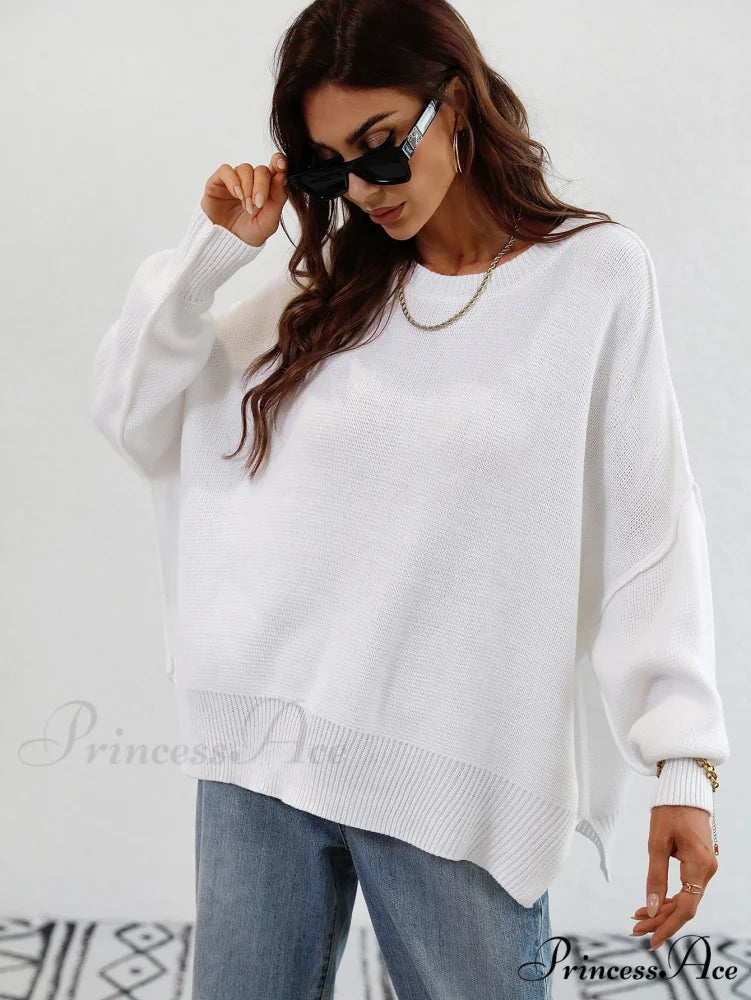 Cozy Stylish Elegant Chic Casual Comfortable Soft Warm Sweater WHITE / S