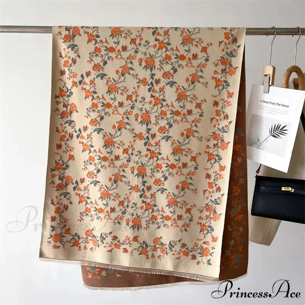Cozy Wrap Blossom Pattern Cashmere Scarf scarf-241228