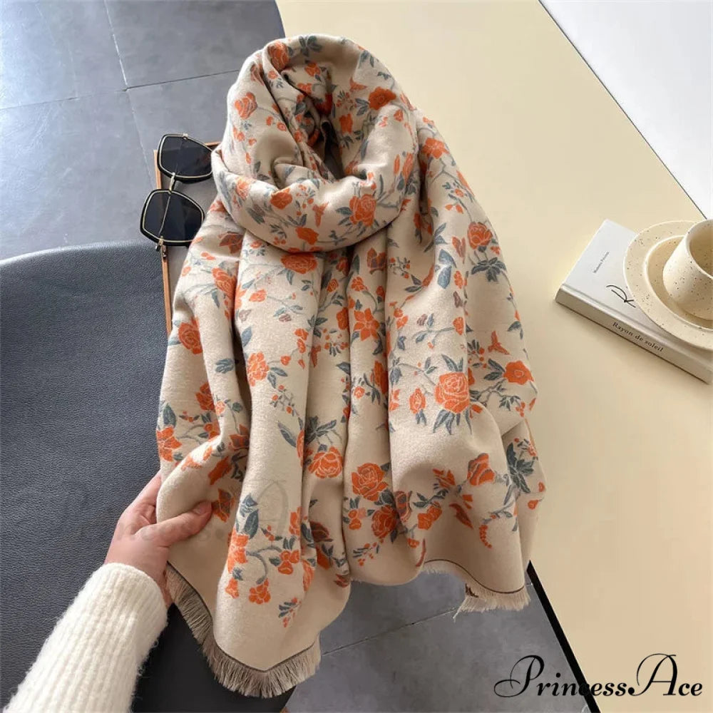 Cozy Wrap Blossom Pattern Cashmere Scarf scarf-241228