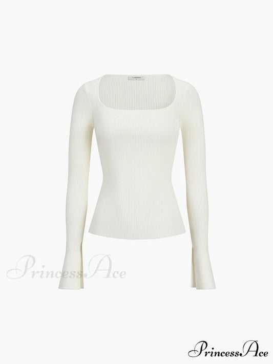 Cream Flare Long Trendy Sleeve Knit Top