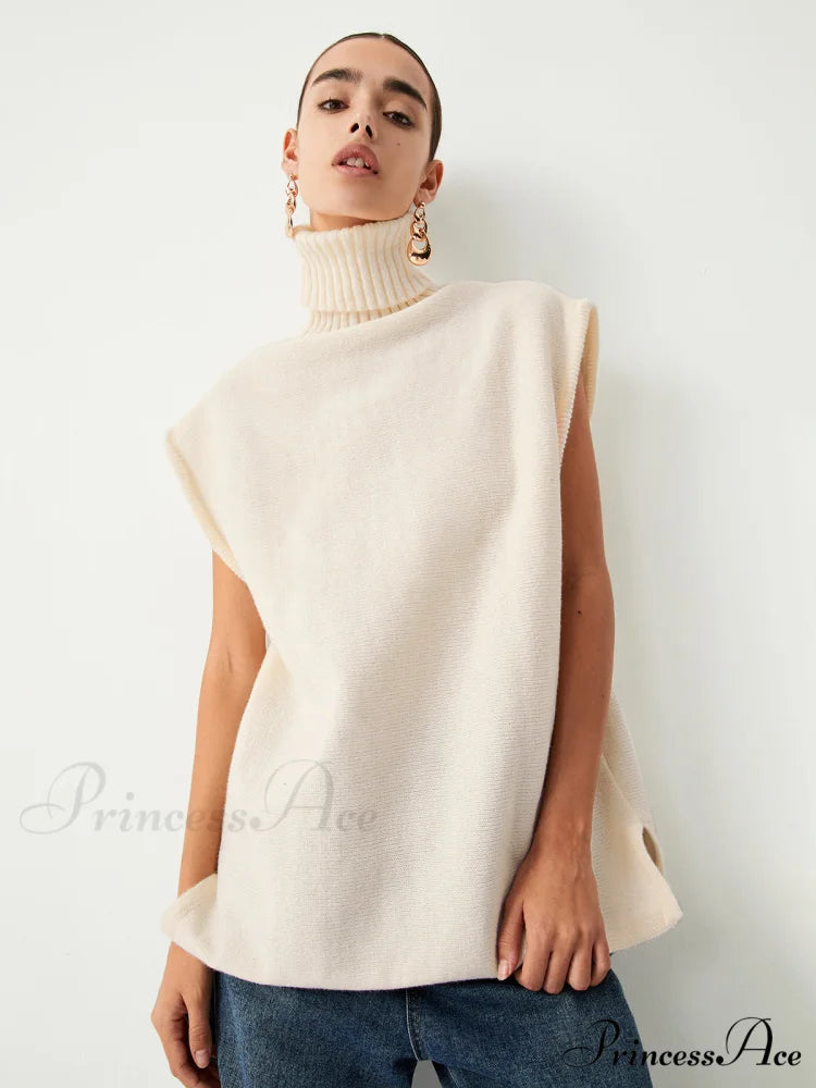 Cream Turtleneck Graceful Sweater Vest