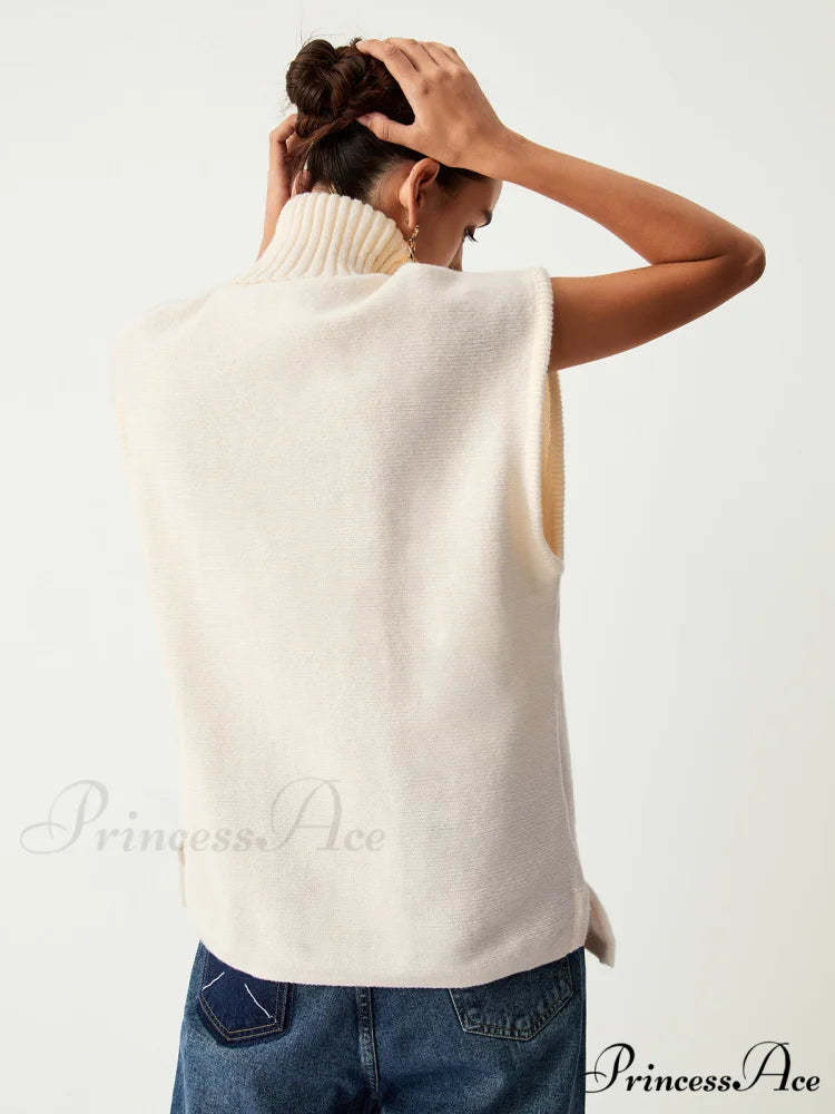 Cream Turtleneck Graceful Sweater Vest