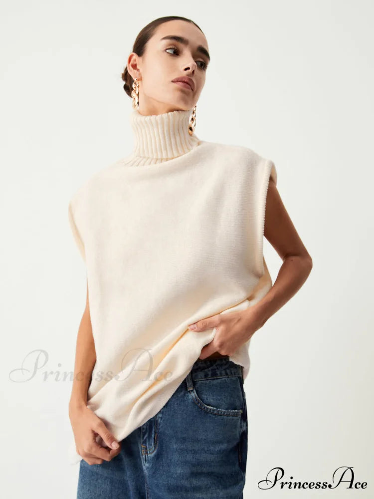 Cream Turtleneck Graceful Sweater Vest