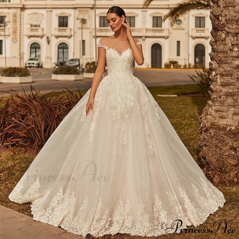 Creamy Ethereal Extended Train Wedding Gown white / 2 weddingdress-250223