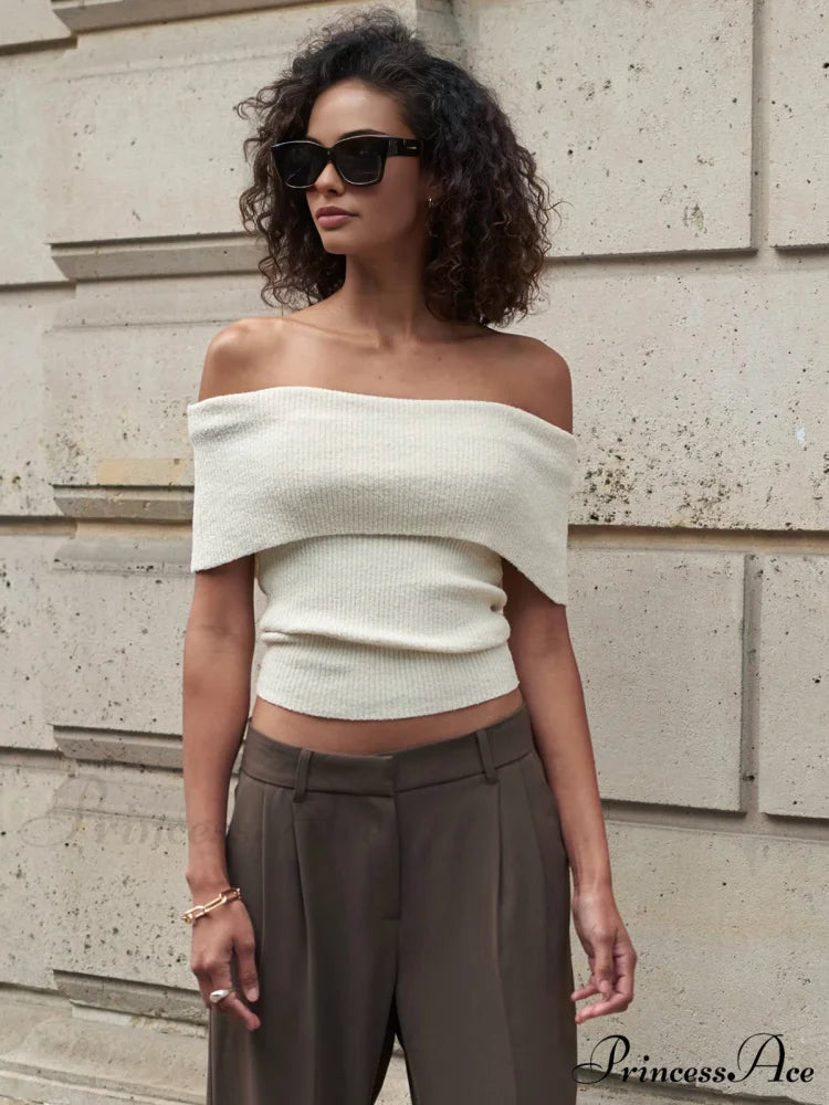 Creamy Off-Shoulder Graceful Knit Top