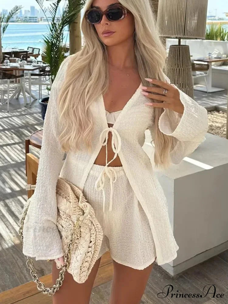 Crease Lace Extended Sleeve Ivory Blouse blouse-250223
