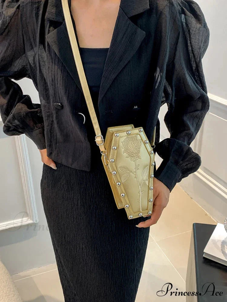 Creative PU Coffin Shape Embroidery Underarm Phone Office Travel Bag