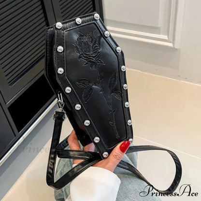 Creative PU Coffin Shape Embroidery Underarm Phone Office Travel Bag Black