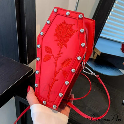 Creative PU Coffin Shape Embroidery Underarm Phone Office Travel Bag Red