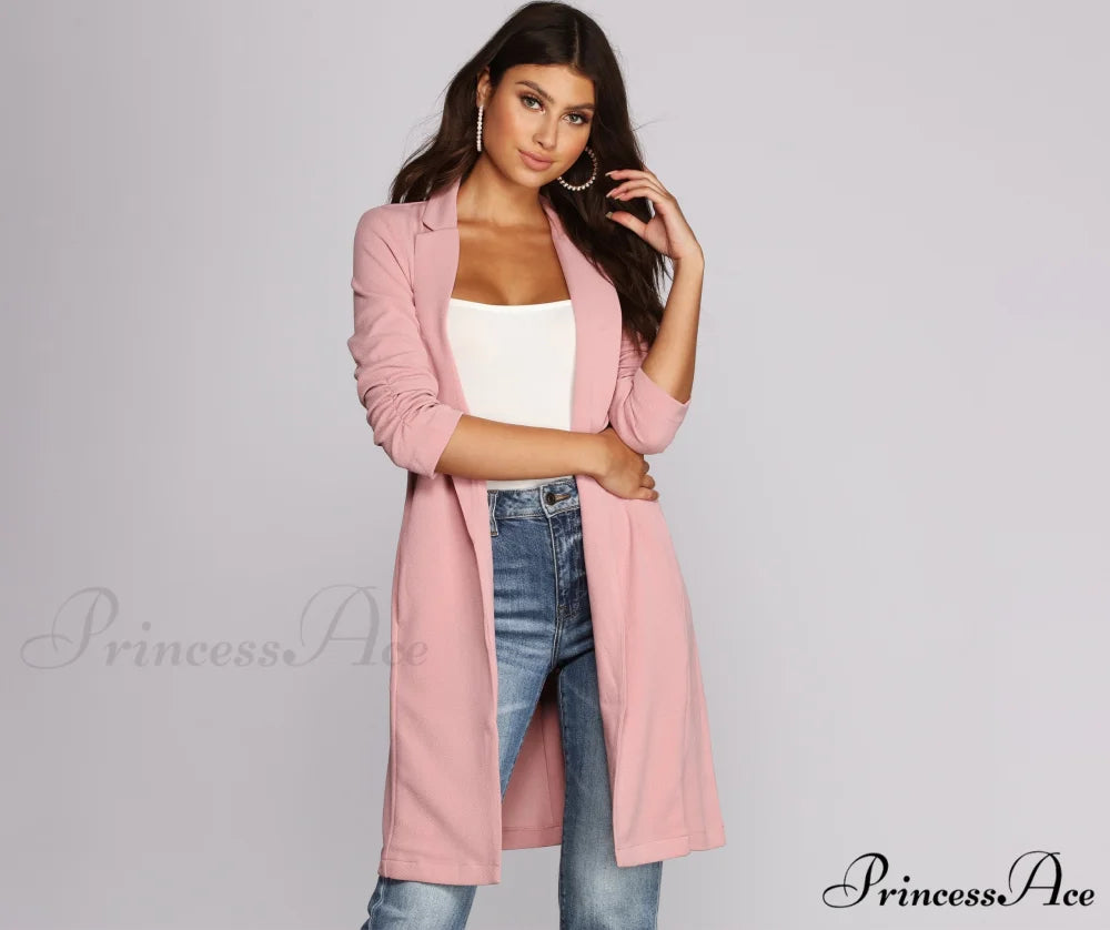 Crepe Longline Blazer for Boss Babes PINK / S