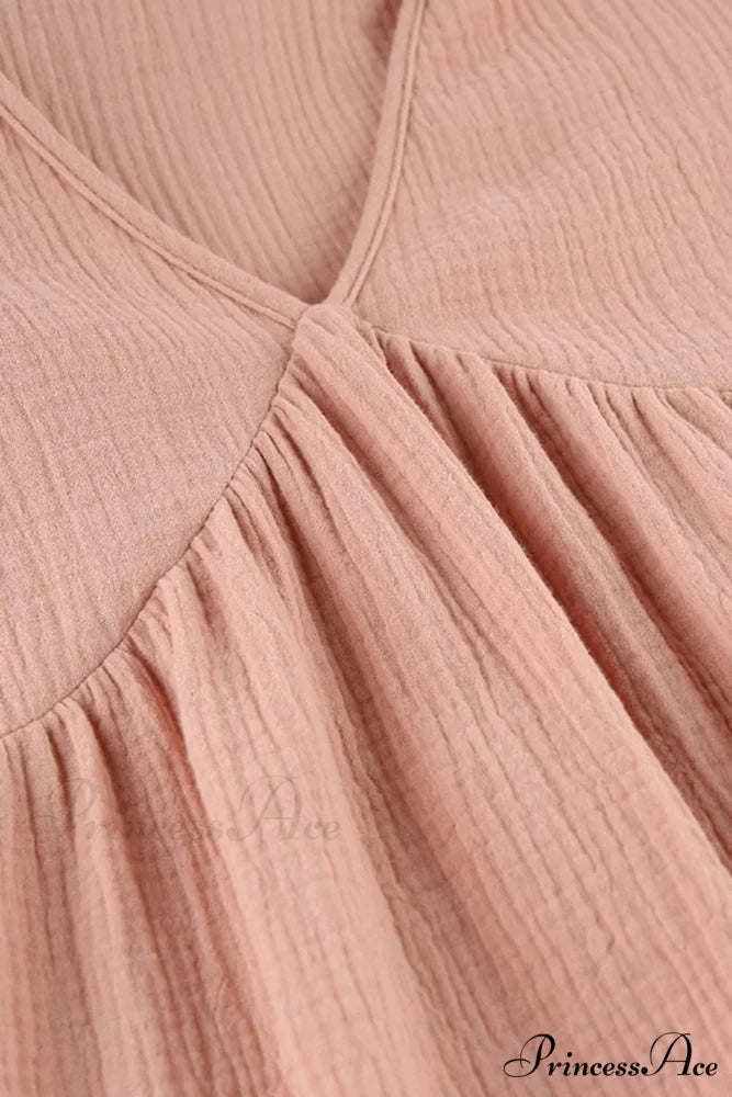 Crepe V Neck Puff Sleeve Loose Dress