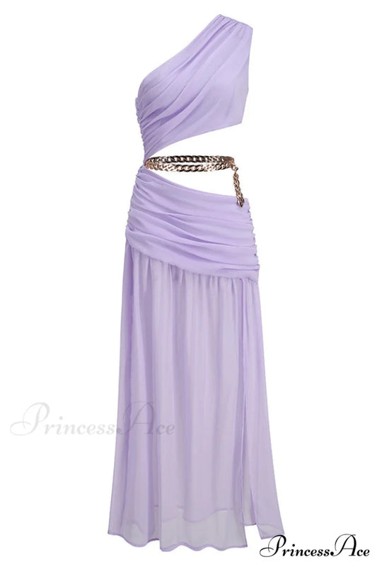 Cressida Split Stylish Chain Maxi Dress XS / Lilac