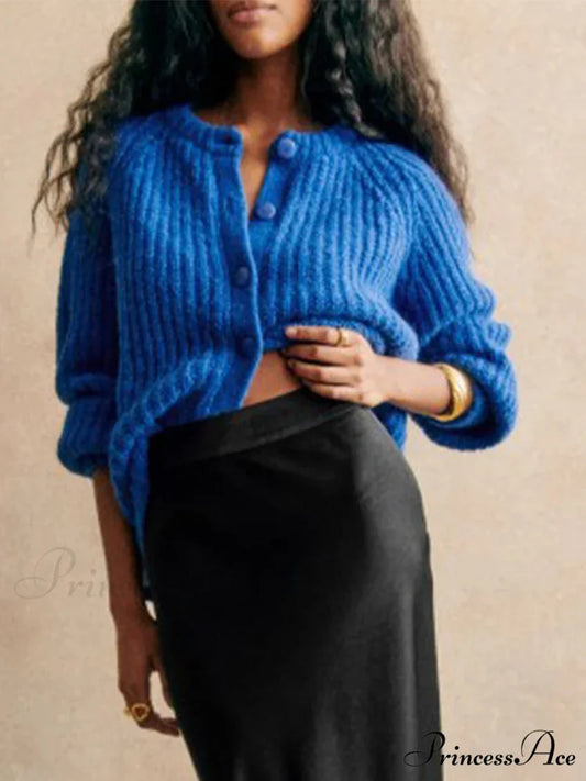 Crew Neck Button-Up Knit Cardigan cardigans-241228