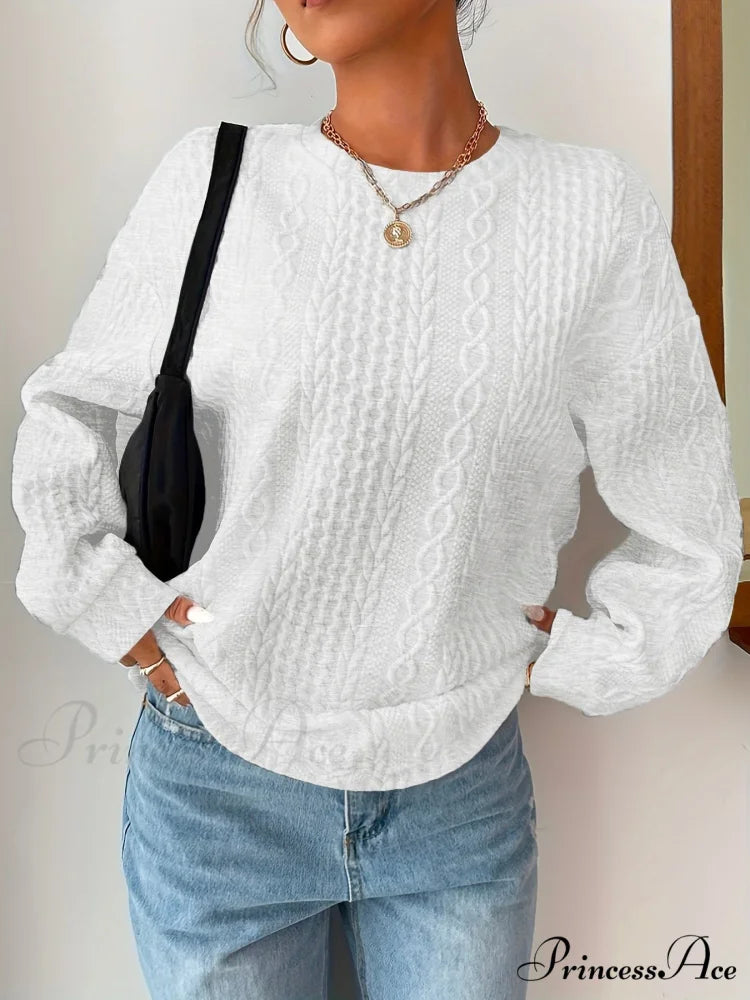 Crew Neck Graceful Cable Knit Sweater