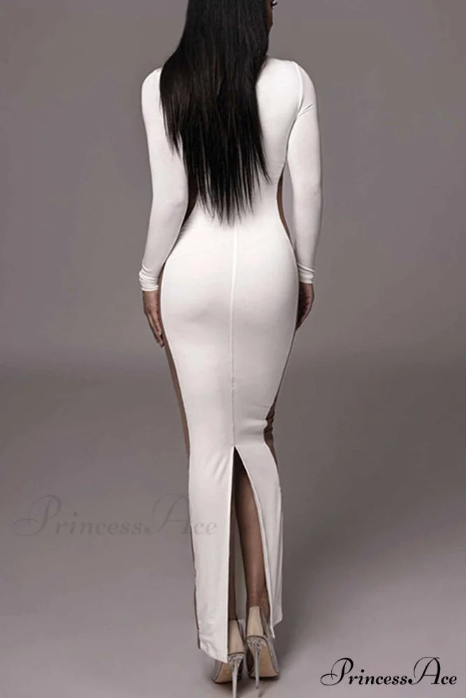 Crew Neck Long Sleeve Slit Midi Dress