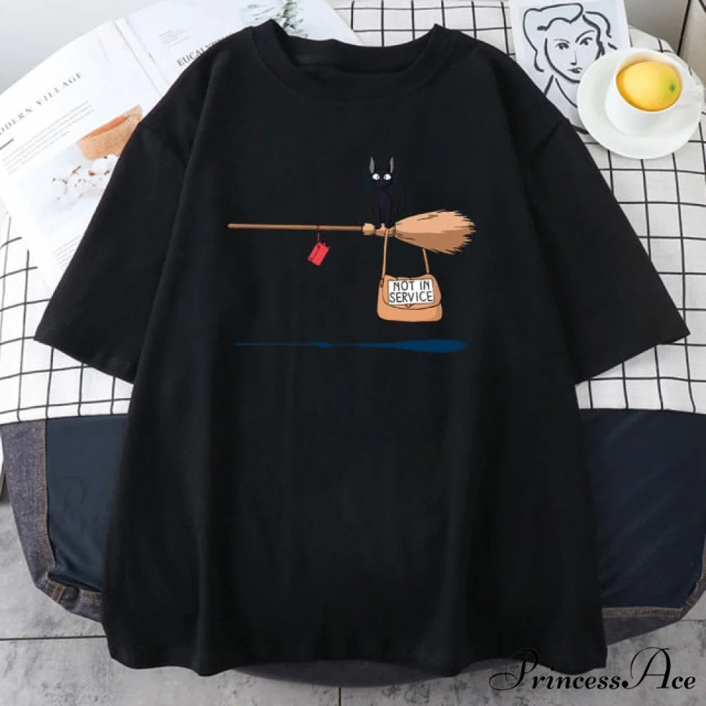 Crew Neck Vintage Loose T Shirts Black / S