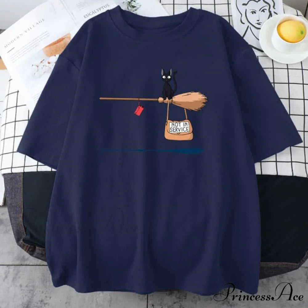 Crew Neck Vintage Loose T Shirts Dark blue / S