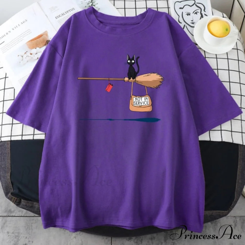 Crew Neck Vintage Loose T Shirts Purple / S