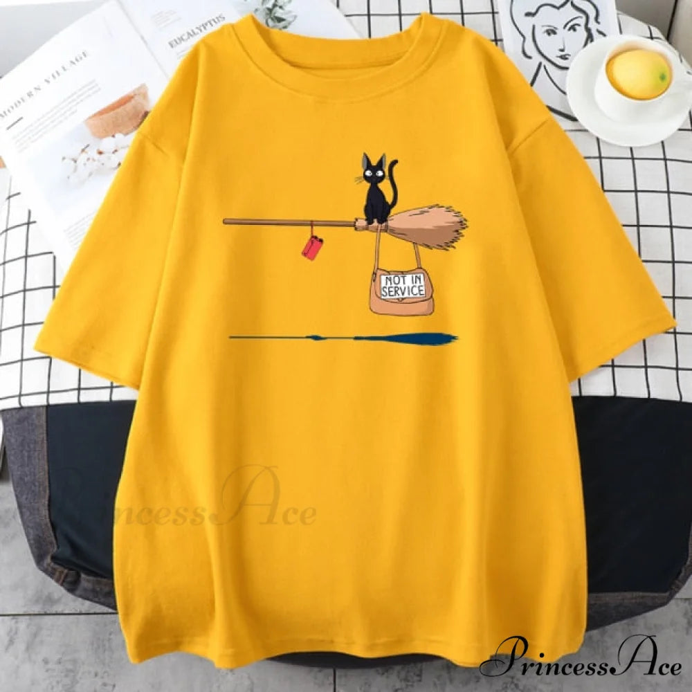 Crew Neck Vintage Loose T Shirts Yellow / S