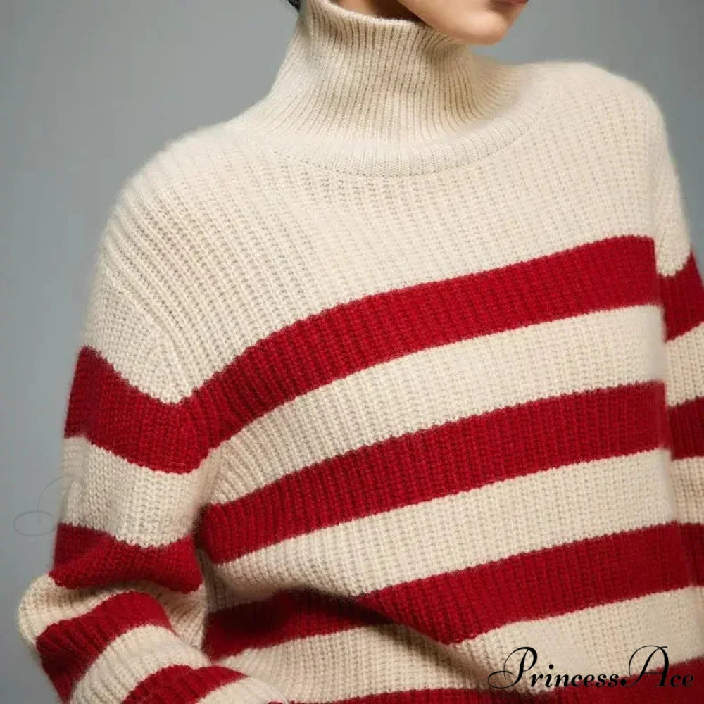 Crimson Banded Bulky Turn of the Century Sweater Red / One Size swraters-241228