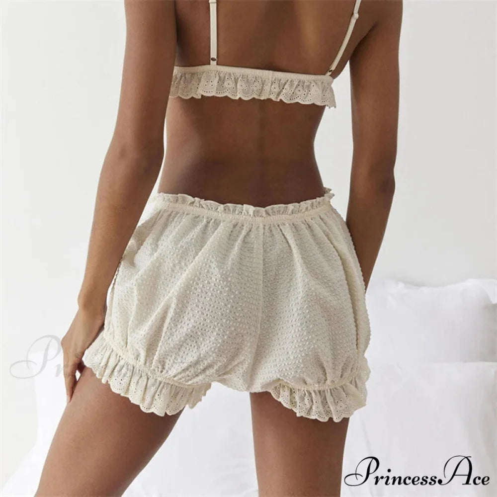 Crimson Checkered Lace Trim Bloomer Short short-250223