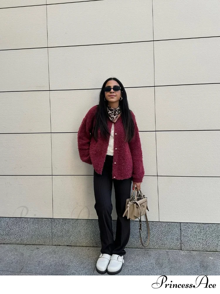 Crimson Circular Neck Button Cardigan cardigans-241228