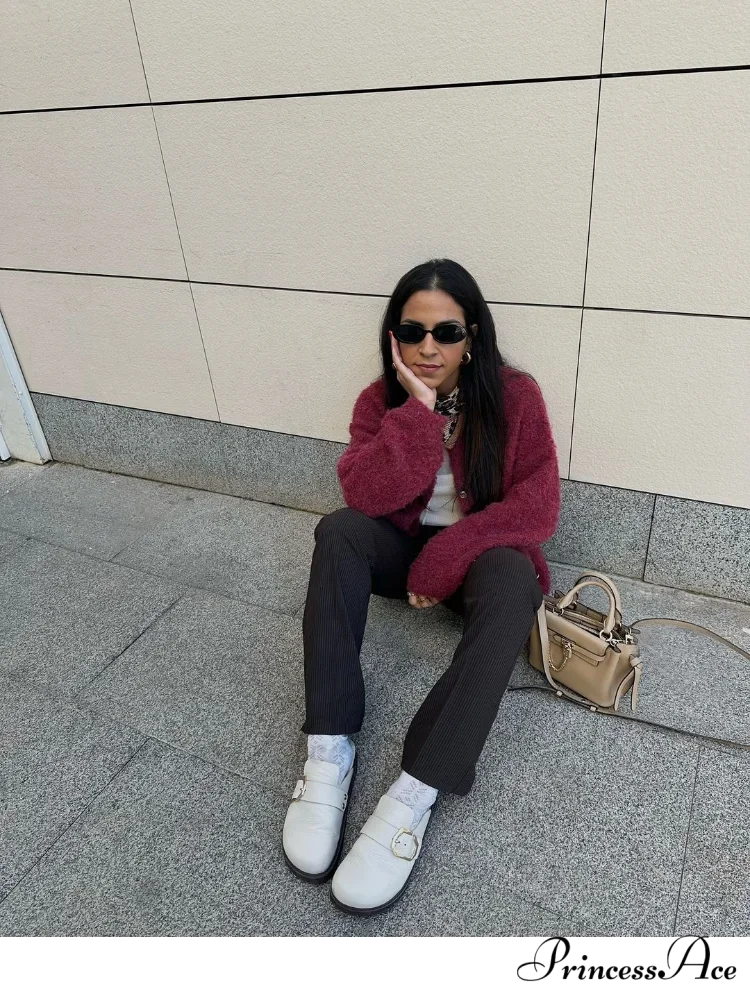 Crimson Circular Neck Button Cardigan cardigans-241228