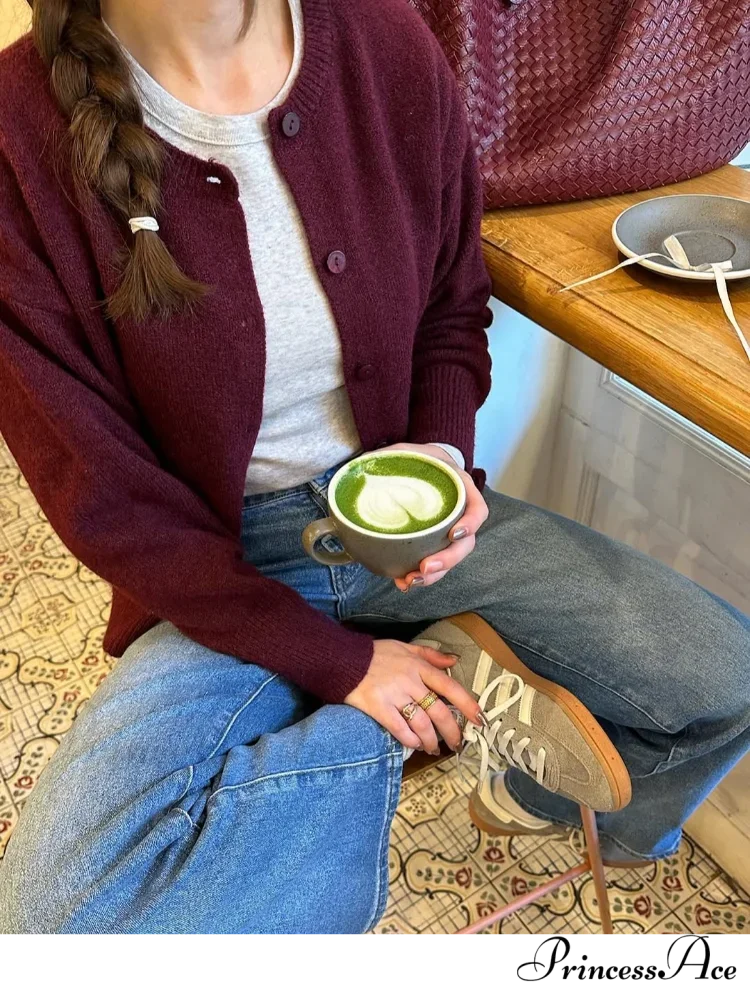 Crimson Circular Neck Cardigan cardigans-241228