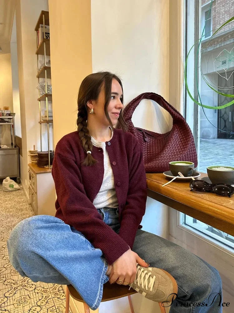 Crimson Circular Neck Cardigan cardigans-241228