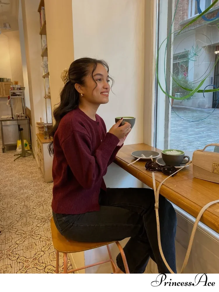 Crimson Circular Neck Cardigan cardigans-241228