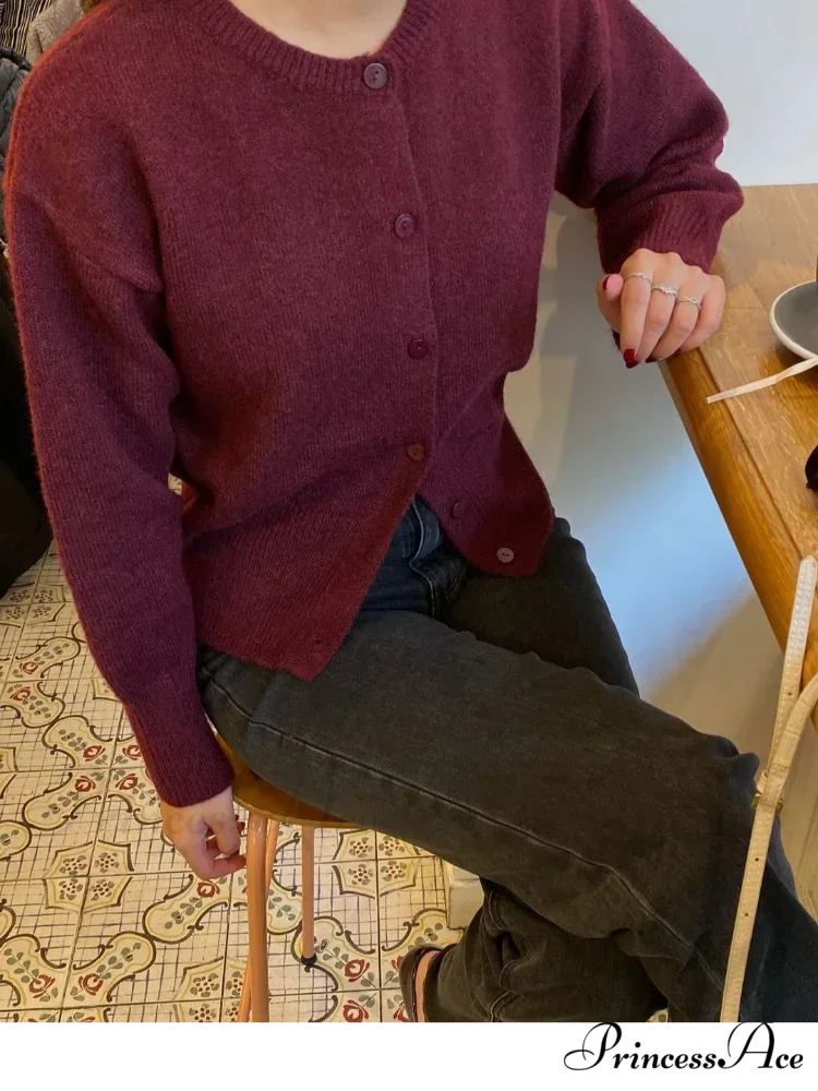 Crimson Circular Neck Cardigan cardigans-241228