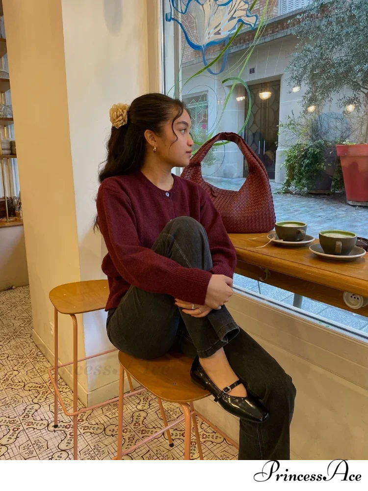 Crimson Circular Neck Cardigan cardigans-241228