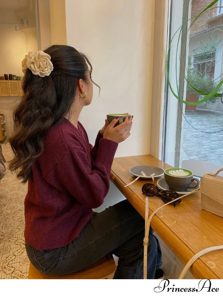 Crimson Circular Neck Cardigan cardigans-241228