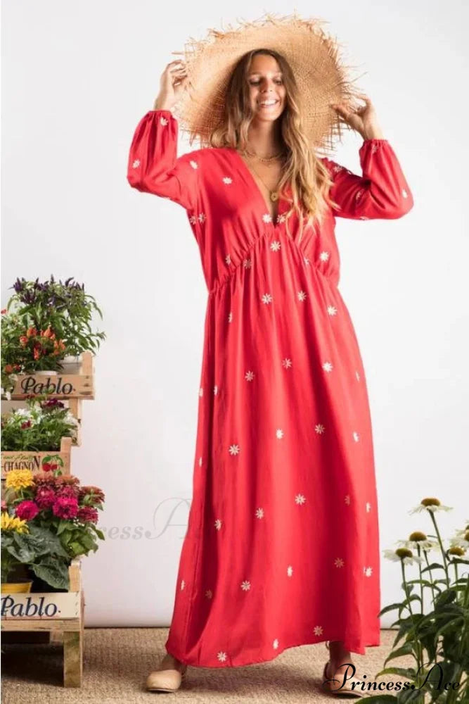 Crimson Cotton Long Dress bohodress-250126
