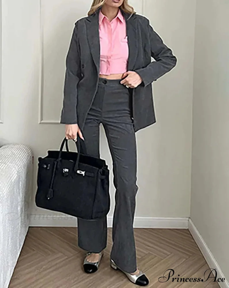 Crimson Dual Buttoned Pants Workplace Two Piece Ensemble GRAY / S officetwopieceset-250223