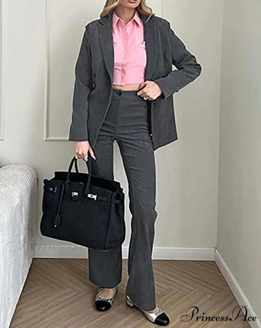 Crimson Dual Buttoned Pants Workplace Two Piece Ensemble GRAY / S officetwopieceset-250223