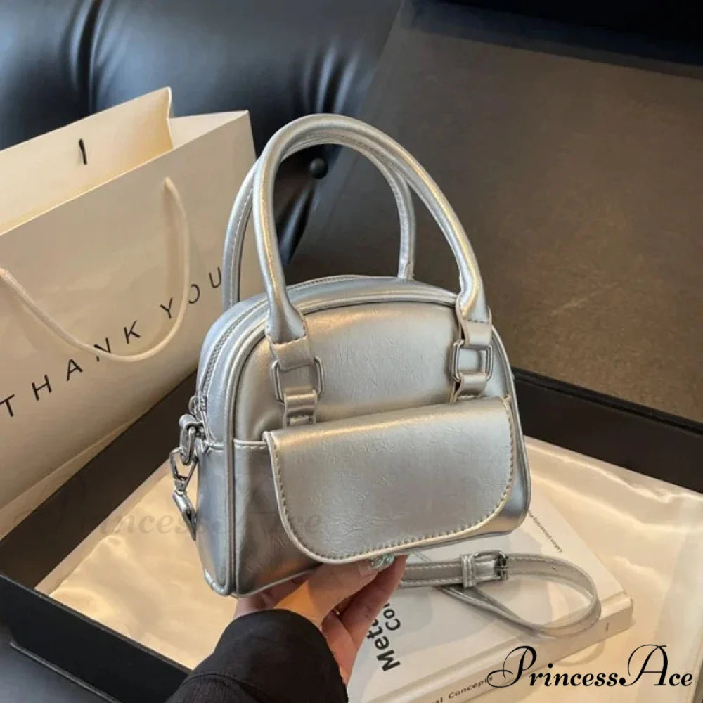 Crimson Firm Faux Leather Underarm Shoulder Bag Silver shoulder-250126