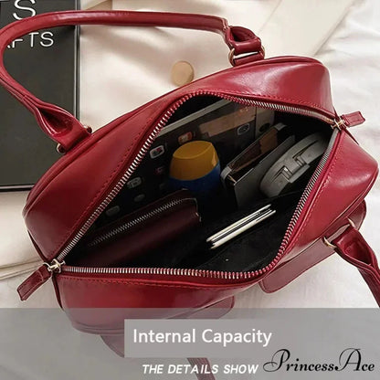 Crimson Glossy Leather Hobo Shoulder Bag shoulder-250126