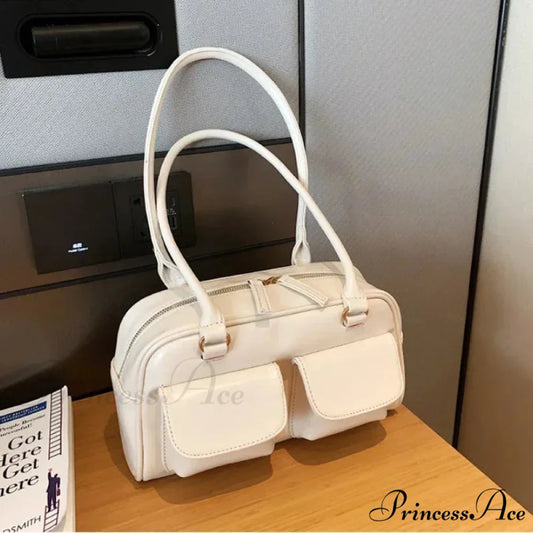 Crimson Glossy Leather Hobo Shoulder Bag White shoulder-250126
