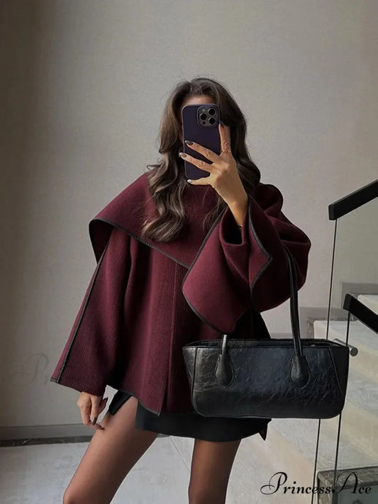 Crimson Patchwork Woolen Coat coats-241228