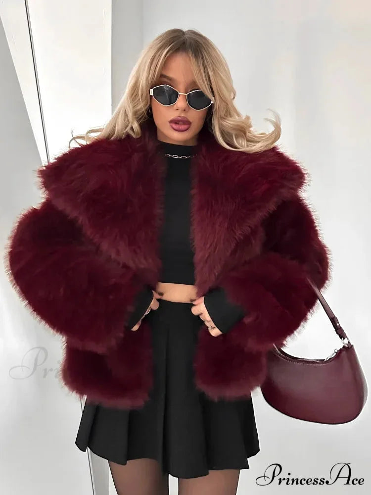 Crimson Soft Collar Brief Jacket Wine red / S coats-241228