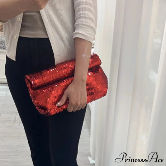 Crimson Sparkling Leather Clutch Bag Wristlet wristlet-250126