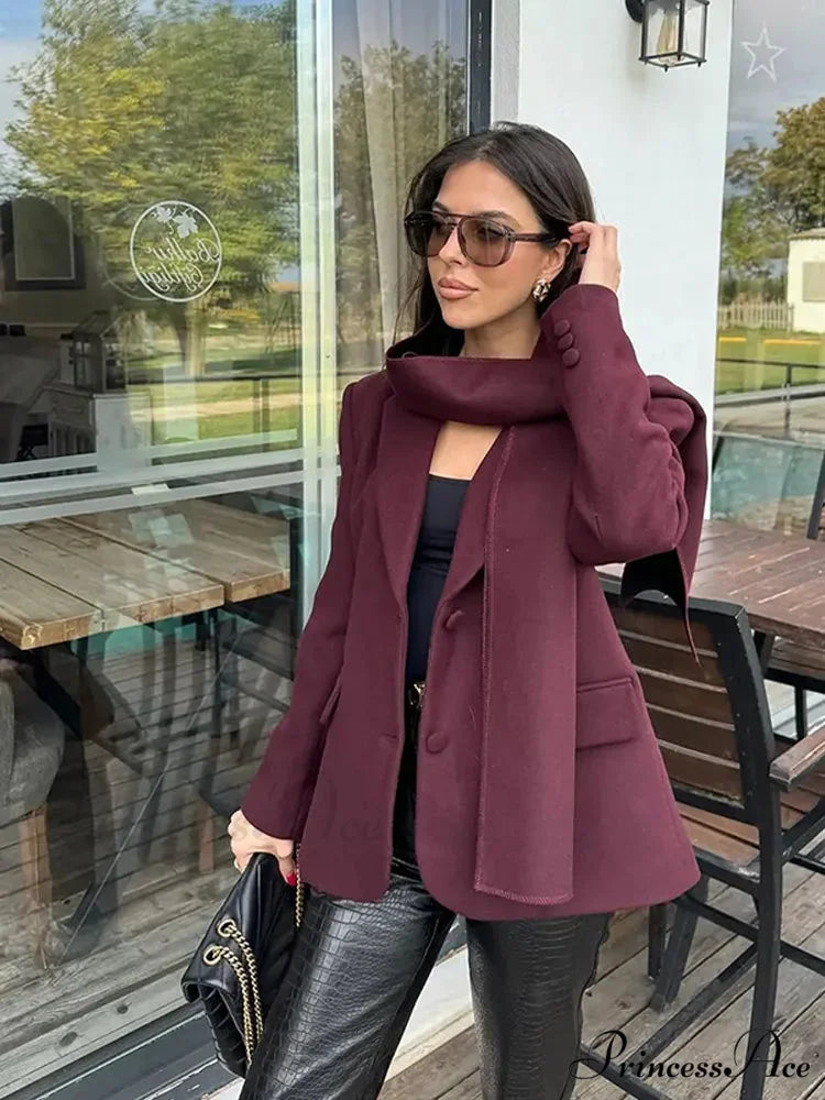 Crimson Woolen Mix Suit Jacket Dark red / S coats-241228