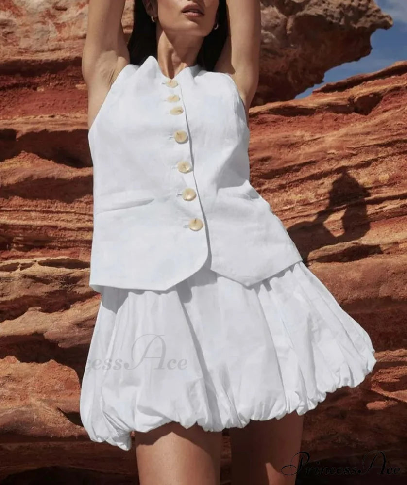 Crisp Cotton Sleeveless Gathered Office Two Piece Set officetwopieceset-250223