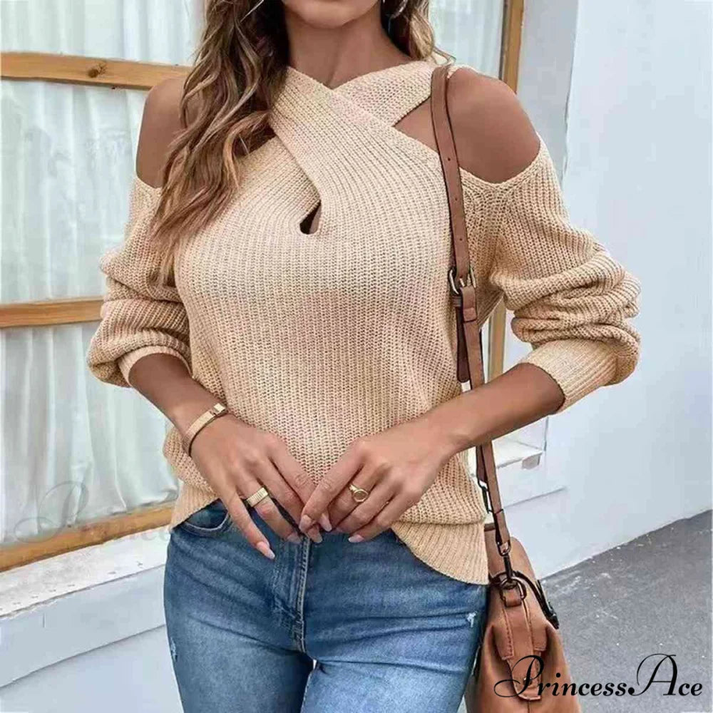 Crisscross Cold-Shoulder Sweater Cream / S