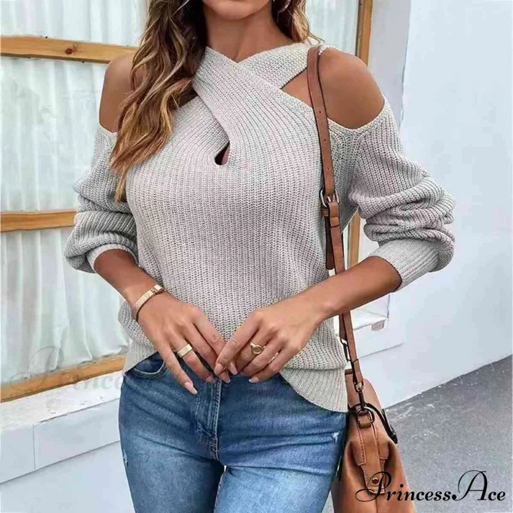 Crisscross Cold-Shoulder Sweater Heather Gray / S