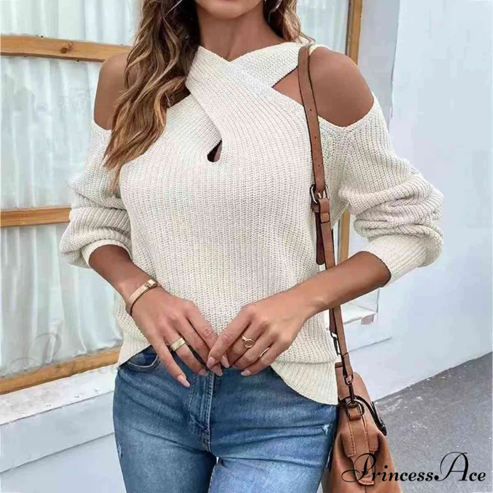 Crisscross Cold-Shoulder Sweater White / S
