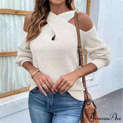 Crisscross Cold-Shoulder Sweater White / S