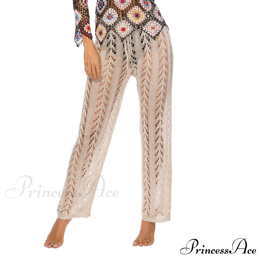 Crochet Beach Wide Leg Pants Khaki / S